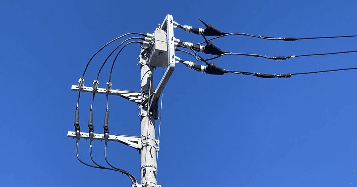 電柱に設置されたPAS（高圧気中開閉器）と高圧ケーブル